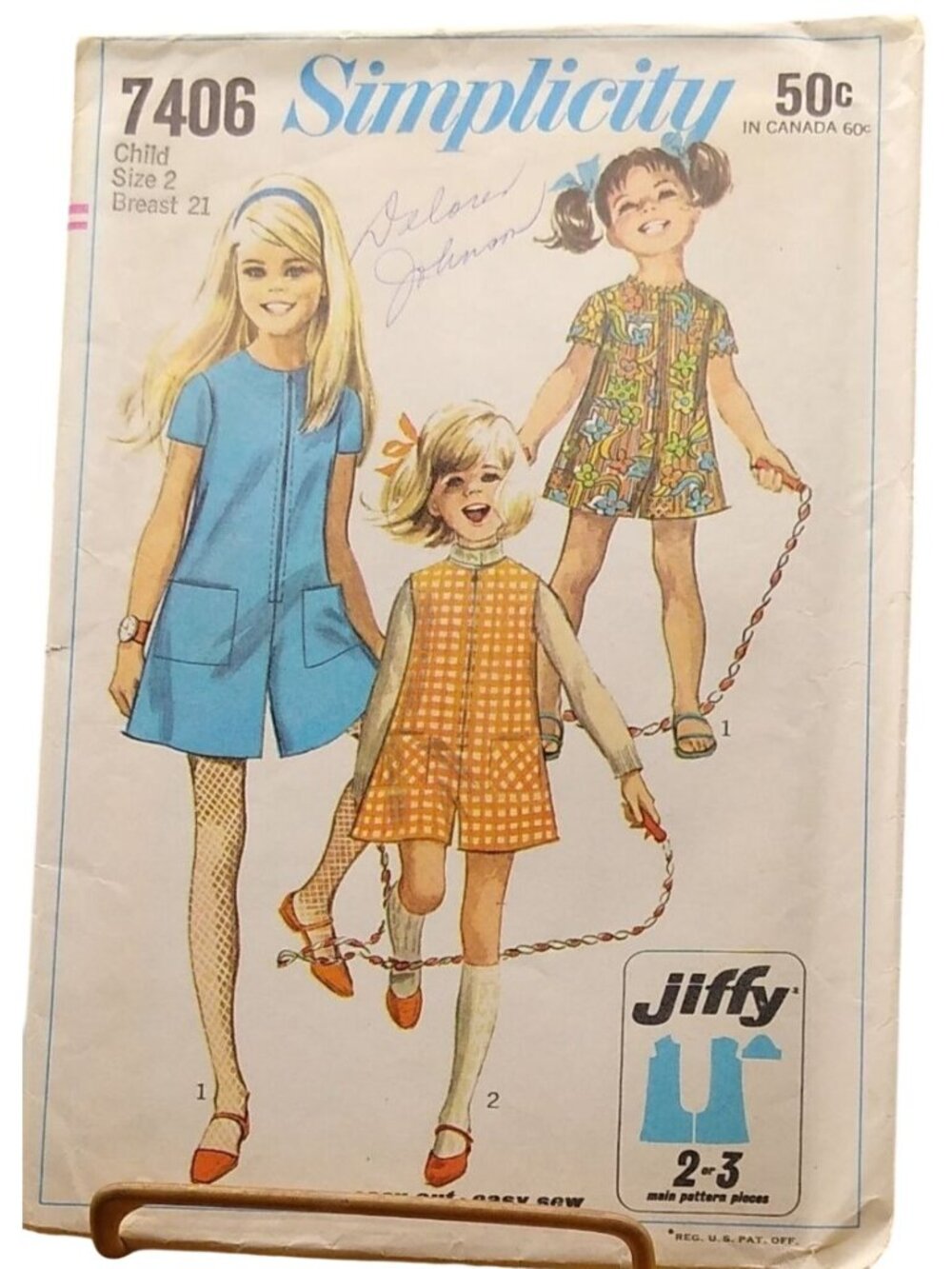 Vintage Sewing PATTERN Simplicity 7406, Child Pantdress or Pantjumper, Jiffy
